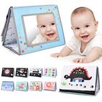 Aolso Infant Tummy Time Soft Books, Tummy Time Mirror Double Sided Activity Book with Safe Mirror, Newborn Tummy Time Toys for Sensory Play Baby Toys 0 months +