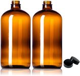 Sally's Organics 32oz Amber Glass Bottles - 2 Pack with USA-Made Tight Seal Lids - Quart-Sized Brown Glass Growlers for Beer, Kombucha, and Juice Storage