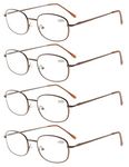 Eyekepper 4 Pairs Reading Glasses Metal Brown Frame Reader Eyeglasses with Spring Hinges for Men Women Reading