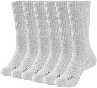 WANDER Men's Running Crew Socks 6 Pairs Cotton Athletic Socks for Men Cushion Half Performance Socks 12-15