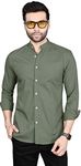 FIFTH ANFOLD Men's Pure Cotton Regular Fit Full Long Sleeve Mandarin Collar Casual Shirt, Rusty Green, L, Pack of 1