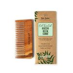 Nat Habit Kacchi Neem Wooden Shampoo Comb - Soaked In 17 Herbs, Neem & Sesame Oil - For Post Shampoo Detangling Suited For Long & Thick Hair (Wide Tooth- Small Size) Pack of 1