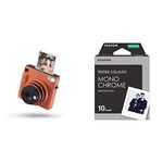 Instax SQUARE SQ1 instant film camera, Automatic exposure and Built-in selfie lens, Terracotta Orange & SQUARE instant film Monochrome, 10 shot pack, suitable for all SQUARE cameras and printers