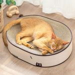 Conlun Oval Cat Scratching Board, 2-in-1 Cat Scratcher Bed, Natural Corrugated Cardboard Scratch Sofa Lounge, Sealed Base Traps Debris,No Assembly Kitty Furniture,Stylish Colours Blends Any Home Decor