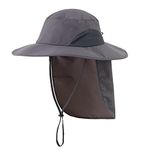 Home Prefer Mens UPF50+ Sun Hat Large Brim Fishing Hat with Neck Flap Summer Beach UV Protection Hat Dark Grey