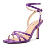 DearOnly Womens Lace up Heels Stiletto High Heeled Sandals Square Open Toe Strappy Heels Prom Party Dress 3.5 Inches Heels Purple Matte 9 M US