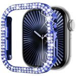 KADES Bling Watch Case Compatible for Apple Watch Series 10 46mm, Double Diamond PC Bumper Protective Face Cover for Women for iWatch 46mm, Blue