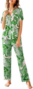 Avidlove Women Pajamas Set Notch Collar Soft Sleepwear Pjs Short Sleeve Button Down Nightwear with Long Pants