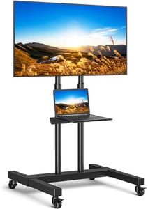 Mobile TV Cart for 32-80 Inch Screens up to 110 lbs, Height Adjustable Rolling TV Stand with Locking Wheels and Metal Shelf, Portable Outdoor Floor TV Stand Movable Monitor Holder for Home Office