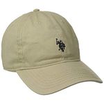 U.S. Polo Assn. Men's Washed Twill Cotton Adjustable Baseball Hat with Pony Logo and Curved Brim Cap, Beige, One Size