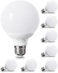 8 Pack Daylight LED Globe Light Bulbs for Bathroom, 120V 60 watt Equivalent, E26 Medium Base, Non-Dimmable Vanity Light Bulbs Round, 5000K Bright G25 LED Bulb Over Mirror