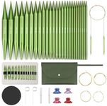 Interchangeable Circular Knitting Needles Set Premium Aluminum Knitting Kit 13 Pairs of 4 Inch with 4 Cables, Accessories and Storage Bag Green