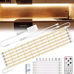 Enteenly Under Cabinet Strip Lights Kit 9.8ft/3m, 12V UK Plug Warm White Dimmable LED Strip with Remote, Flexible Lighting Strips for Kitchen, Shelf, Cupboard, TV, Desk, Plug in Warm White 2700K