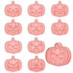 Kiiwah 10 Pcs Cookie Cutters Cartoon Pumpkin Halloween, Plastic Pastry Cutter Stamp Set, Cookie Cutter Shape for Kids Baking, Scone Cutter Mold Sandwich Cutters for Children