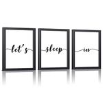 HPNIUB Framed Let’s Sleep in Quote Saying Wall Art Set of 3 (8”X10”) Canvas Art Prints, Sleep in Typography Calligraphy Art Decor for Bedroom, Relaxation Gift 【Ready to Hang】