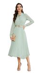 AbleTree Business Casual Shirt Dress for Women Long Sleeves Pleated Midi Dresses with Belt, Mint Green, Medium