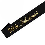 Wanna Party 50th Birthday Sash/ 50 and Fabulous Sash for women/50th Birthday Decorations and Supplies -Black & Gold