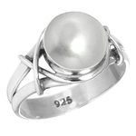 Jeweloporium 925 Sterling Silver Ring for Women Size 8 White Freshwater Pearl Stone Solitaire Silver Ring Valentine's Day Gift Costume Jewelry