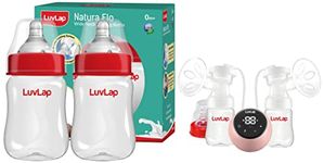 LuvLap Adore Double Electric Breast Pump with Dual Mode, 2 Phase & Anti-Colic Wide Neck Natura Flo Baby Feeding Bottle, 150ml (Pack of 2),