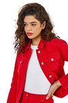 Roman Originals Jean Denim Jacket for Women UK - Ladies 100% Cotton Summer Casual Stretch Crop Smart Utility Trucker Biker Fitted Vintage Light Wash Faded Classic Jeans Work - Red - Size 16