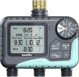 RAINPOINT 3-Outlet Water Timer with Brass Inlet – Automatic Sprinkler, Rain Delay, LCD Display for Garden & Lawn