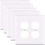 ELEGRP 2-Gang Duplex Receptacle Wall Plates, Mid-Size 4.88" H x 4.94" L Unbreakable Thermoplastic Faceplate Cover for Duplex Outlets, UL Listed (5 Pack, Glossy White)