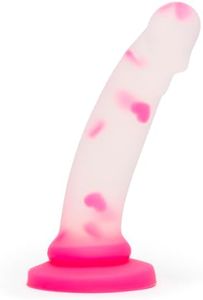 Lovehoney Heart Realistic Dildo - 8 Inch Suction Cup Dildo for Women - Liquid Silicone Curved Strap On Harness Compatible - Curved G Spot Stimulator - Adult Sex Toys for Couples - Clear & Pink