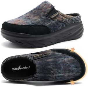 Women's Orthopedic Diabetic Wide Width Slippers: Casual Walking Shoes for Ankle Knee Pain Relief, Arch Support Hammer Toes, Stylish Warm Mule Clogs for Outdoor Shopping Hang Out Navy Brown Size 6.5