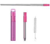 ANABGI Reusable Portable Metal Straws for Drinking, Telescopic Foldable Stainless-Steel Drinking Straw with Case and Cleaning Brush Carabiner for Coffee Juice Smoothie Milkshake, Easy to Clean (Pink)