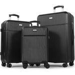 H.yeed Luggage Sets 3, ABS Hard Shell Lightweight Trolley Travel Suitcase Set with 4 Spinner Wheels TSA Lock for Man Women, 21" + 24" + 28"-Black