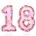 Girls 18th Birthday Candles,Number 18 Candle,Happy Birthday Candle,Pink Handmade Sequin Glitter Butterfly Candles Cake Topper Decoration for Girls Birthday Party Wedding Anniversary Celebration Supply