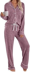 LILLUSORY Women's Long Sleeve Pajama Set - Soft Button-Down Top & Comfortable Drawstring Pants with Pockets Red XL