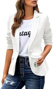 Womens Casual Blazers Long Sleeve Lapel Button Slim Work Office Blazer Jacket(White,Large)