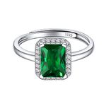 ChicSilver Silver Square Rings for Women Simulated Emerald May Birthstone Ring Adjustable