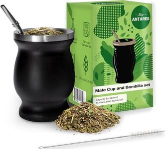 Shop Antares Mate Cup And Bombilla Set - Yerba Mate set Includes One Yerba Mate Cup, One Bombilla Mate (Straw) and Brush - Stainless Steel Double-Wall | Easy to Clean (Black)