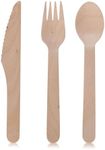 Vdomus Disposable Bamboo Cutlery Set - Wooden Cutlery Set, Disposable Spoon, Fork, Knife - Carbonized, Heavy-Duty Biodegradable Utensils - Disposable Cutlery for Large Parties and Events - 600 pcs