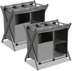 Heybly Luggage Rack with Laundry Bag,Pack of 2,Steel Folding Suitcase Stand with Storage Shelf for Bedroom, Hotel, Foldable Steel Frame, Gray,HLR006G2