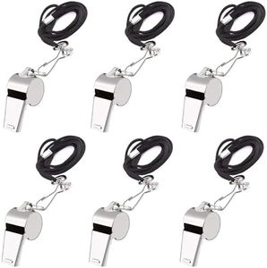 Whistle for Coaches 6 pcs, Stainless Steel Whistles for Teachers with Lanyard, Metal Whistle for Referees, Teachers, Coaches or Emergency Use