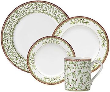 Mikasa Holiday Traditions Dinnerware Set with Mugs, 16 Piece, Green, White