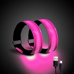 OMKHE Rechargeable LED Armband for Running(2 Pack), Light Up LED Armband, High Visibility Reflective Running Gear for Night Safety, Running Lights for Running Walking Cycling