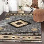 Hauteloom Buckhaven Southwestern Tribal Living Room Bedroom Dining Room Aztec Area Rug - Native American Indian Indie Carpet - Brown, Gray, Black, Beige, Tan - 8'10" x 12'10"