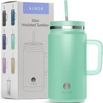 ALBOR 50 oz Tumbler With Lid and Straw, Leak Proof Durable Stainless Steel Insulated Tumbler With Handle, Spill Proof Water Bottles With Straw (Mint, 50 oz)