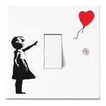 Banksy Style Girl with Balloon Light Switch Stickers. Colour or Glow-in-The-Dark. Decal Child Room Lightswitch Love Heart Wall Vinyl by SuperDuperDecor® - Colour