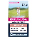 Eukanuba Grain Free Complete Dry Dog Food for Senior Small and Medium Breeds with Ocean Fish 3 kg