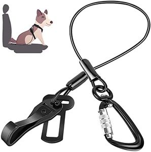 Lukovee Dog Car Seat Belt, Chew-Proof Stainless Steel Safety Seatbelt with Lockable Carabiner, New 2 in 1 Attachment for Seat Buckle/Latch Bar/Vehicle Trunk (Black, Large)