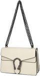 GLOD JORLEE Trendy Chain Crossbody Shoulder Bags for Women - Luxury Leather Satchel Bag Evening Clutch Purse Handbags (001-off white), 001-off White, Large