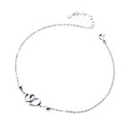 Anklet for Women S925 Sterling Silver Beach Style Foot Layered Adjustable Ankle Bracelet Disc Evil Eye Heart Infinity Bead Cross Jewelry, 11 Inch, Sterling Silver