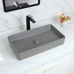 Davivy 24"×13.4" Large Gray Rectangle Vessel Sink with Pop Up Drain,Bathroom Vessel Sinks,Bathroom Sinks Bowl Above Counter,Matte Gray Vessel Sinks for Bathroom (Large)