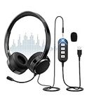 XAPROO USB Headset with Microphone for Laptop, Quality USB/3.5mm Wired Headphones with Microphone, Mute, Volume Control&Sidetone Function, 2.4m Length PC Headset for Work Office Meeting