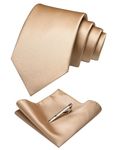 RBOCOTT Gold Silk Tie and Pocket Square, Necktie Tie Clip Set for Men (1)